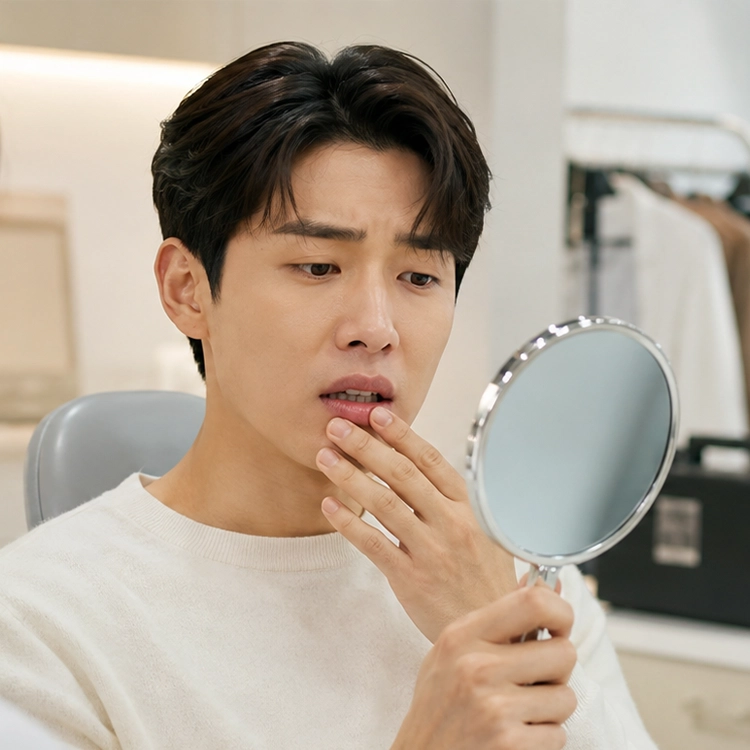 치아 콤플렉스로 인해 활짝 웃지 못하는 남성